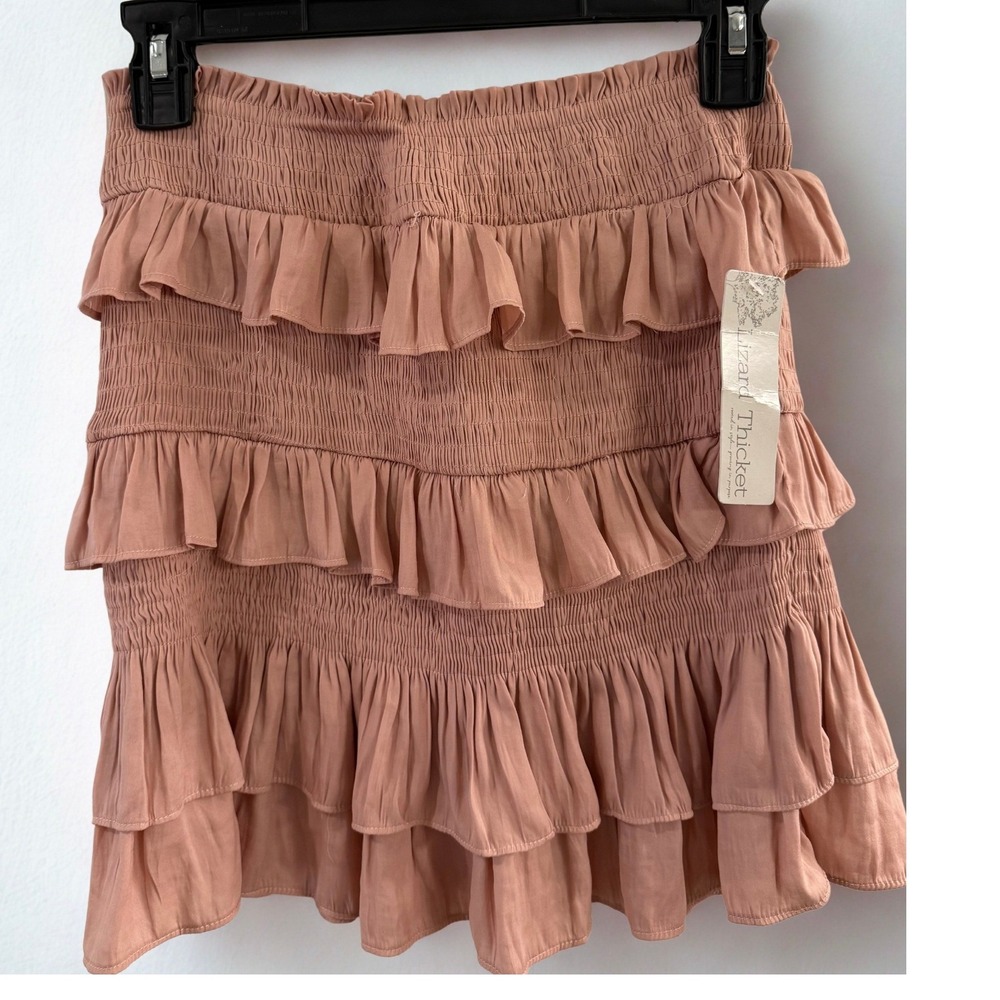 Lizard Thicket Womens Smocked Tiered Ruffle Mini Skirt Dusty Rose Pink Small NWT
